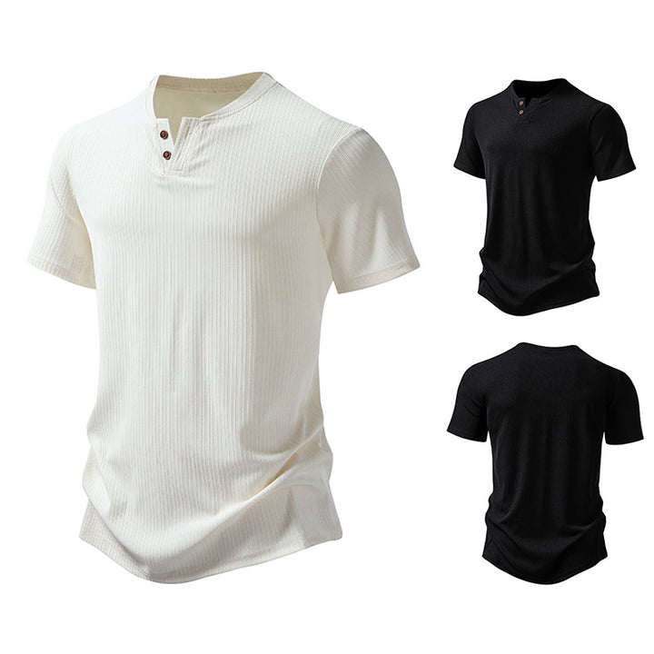Herren hochwertiges Kurzarm-Henley-Shirt aus strukturiertem Material Echoarchiv