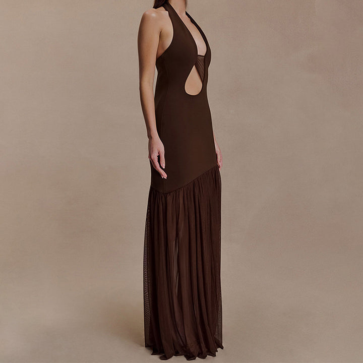 Damen Elegantes Maxikleid mit asymmetrischem Schnitt und tiefem V-Ausschnitt Echo Archiv