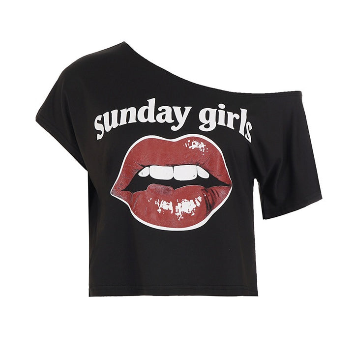 Damen Trendiges Crop-Top mit modernem Lippenprint Echo Archiv