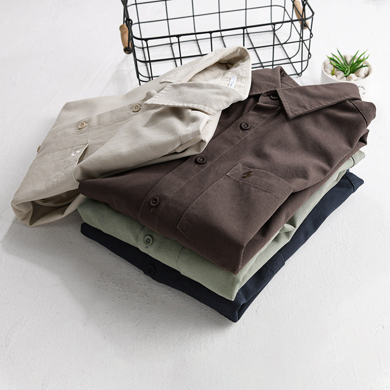Herren Hemdjacke-Overshirt aus softem Baumwoll-Twill im Layering-Look mit aufgesetzter Brusttasche Echoarchiv