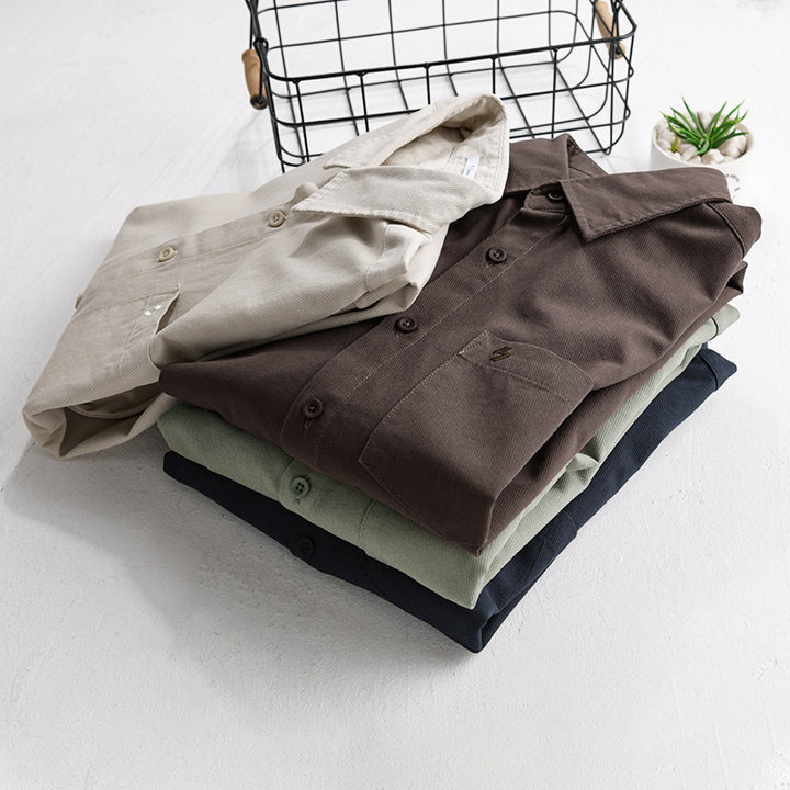 Herren Hemdjacke-Overshirt aus softem Baumwoll-Twill im Layering-Look mit aufgesetzter Brusttasche Echoarchiv