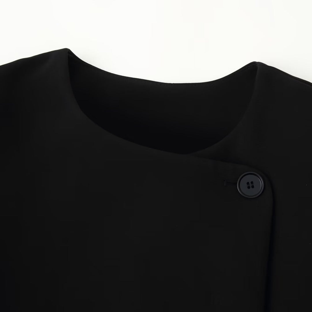 Damen Minimalistische Kurzjacke mit asymmetrischer Blende und Rundhalsausschnitt Echoarchiv