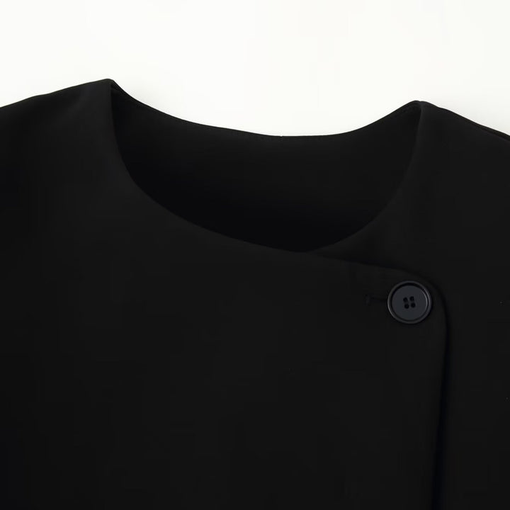 Damen Minimalistische Kurzjacke mit asymmetrischer Blende und Rundhalsausschnitt Echoarchiv