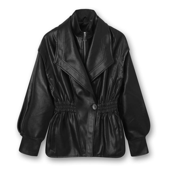 Damen Modische Lederjacke mit Volant Echo Archiv
