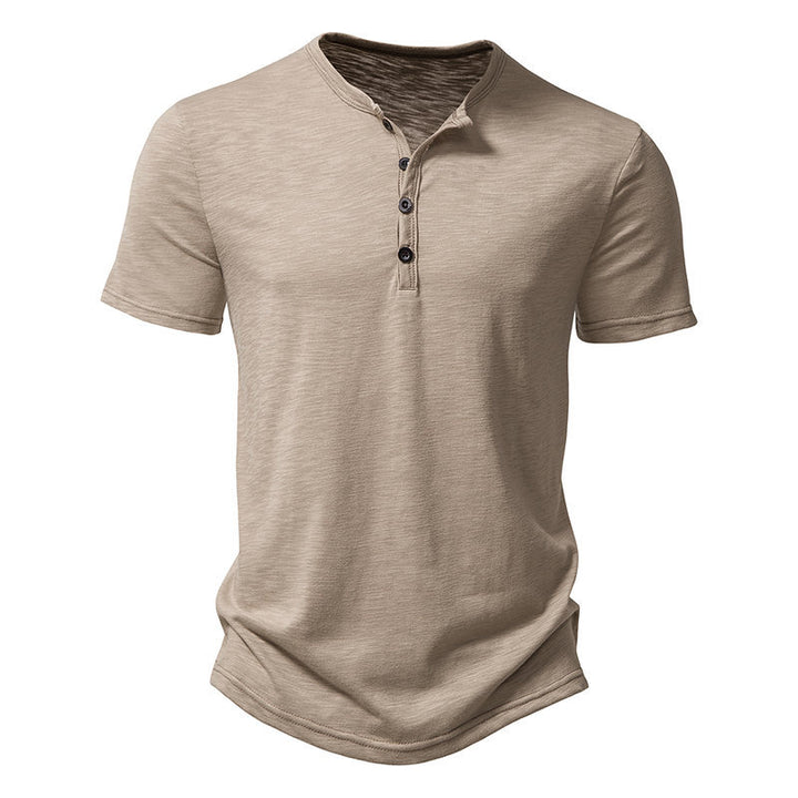 Herren Kurzarm-Henley-Shirt mit klassischem Knopfdesign Echoarchiv