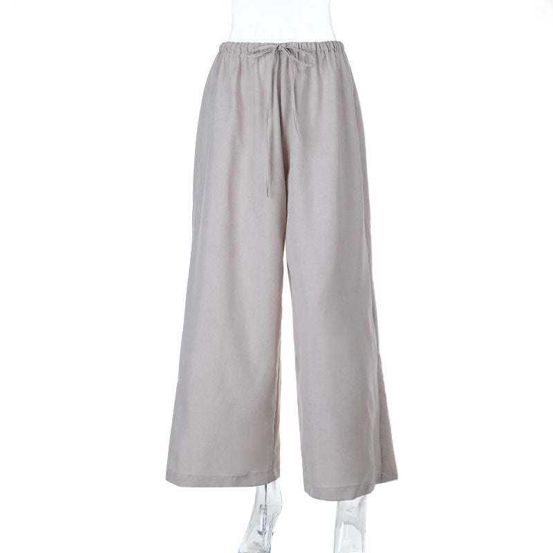 Damen weite Leinenhose im Culotte-Stil mit elastischem Bund und Kordelzug – Avérine