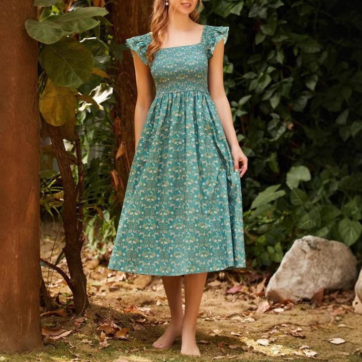 Damen Maxikleid mit tailliertem Schnitt und romantischen Rüschendetails Echo Archiv