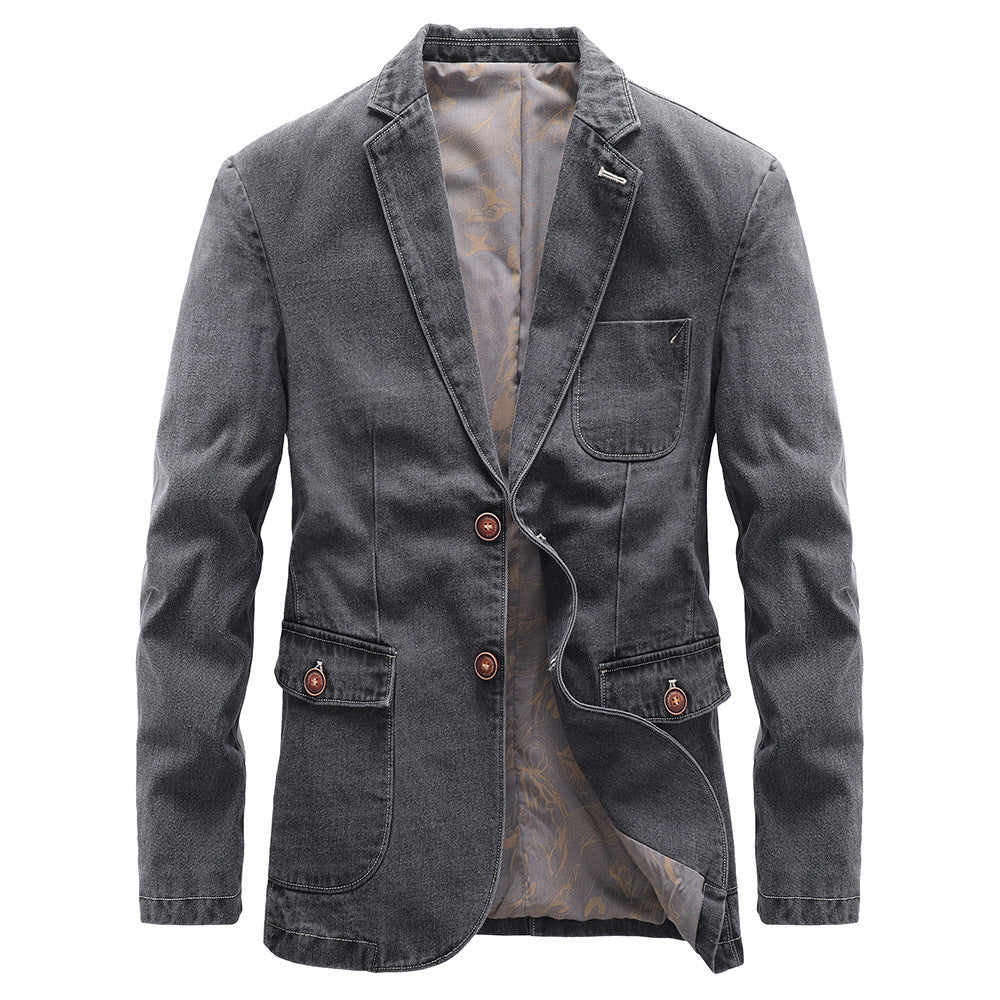 Herren Jeansblazer im Vintage‑Look mit Kontrastnaht und aufgesetzten Taschen – Tianoro