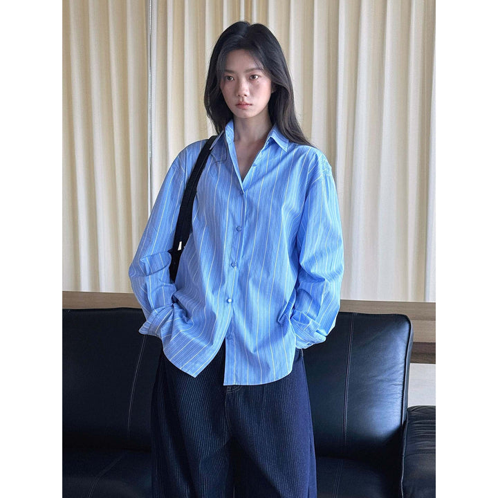 Damen Oversized Hemdbluse aus Baumwollpopeline mit feinen Streifen Echoarchiv