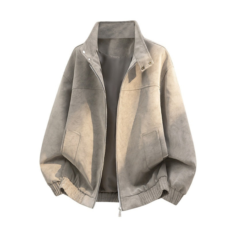Herren Oversize Velours‑Optik Bomberjacke mit Stehkragen, Zwei‑Wege‑Reißverschluss & elastischem Saum Echoarchiv
