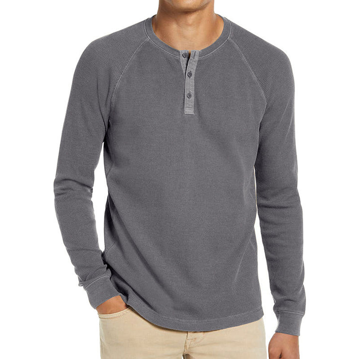 Herren Langarm-Henley-Shirt aus atmungsaktivem Baumwollmix mit Knopfleiste Echoarchiv