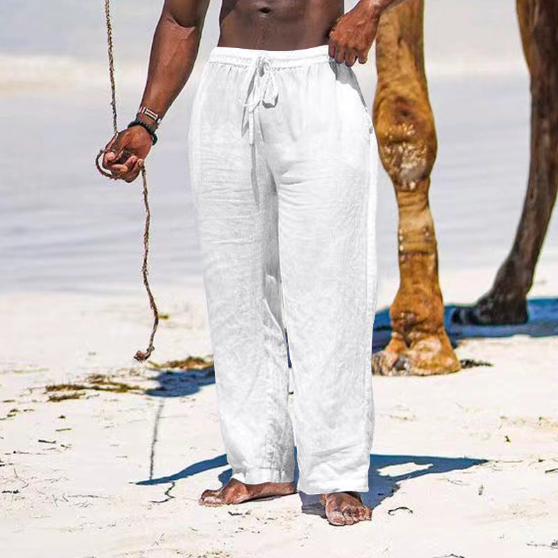 Herren lässige Strandhose aus leichtem Leinenstoff mit elastischem Bund und Kordelzug Echoarchiv