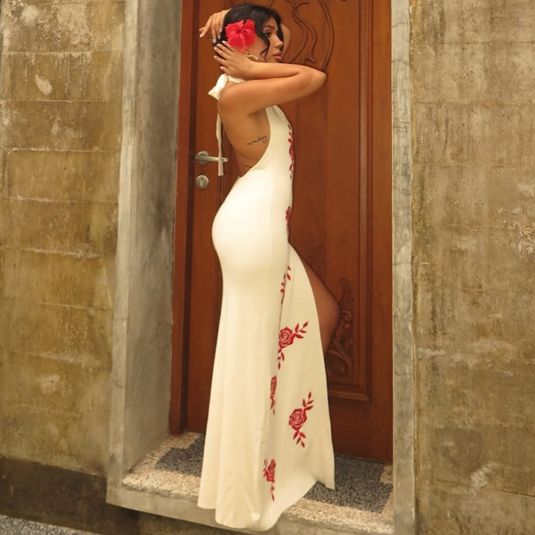 Damen Elegantes Maxikleid mit floralem Print und transparentem Schlitz Echo Archiv