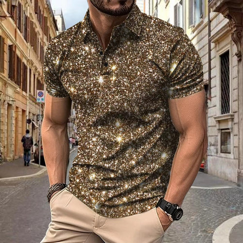 Herren Poloshirt mit schimmerndem Sternen-Design und hochwertigem Baumwollmix Echoarchiv