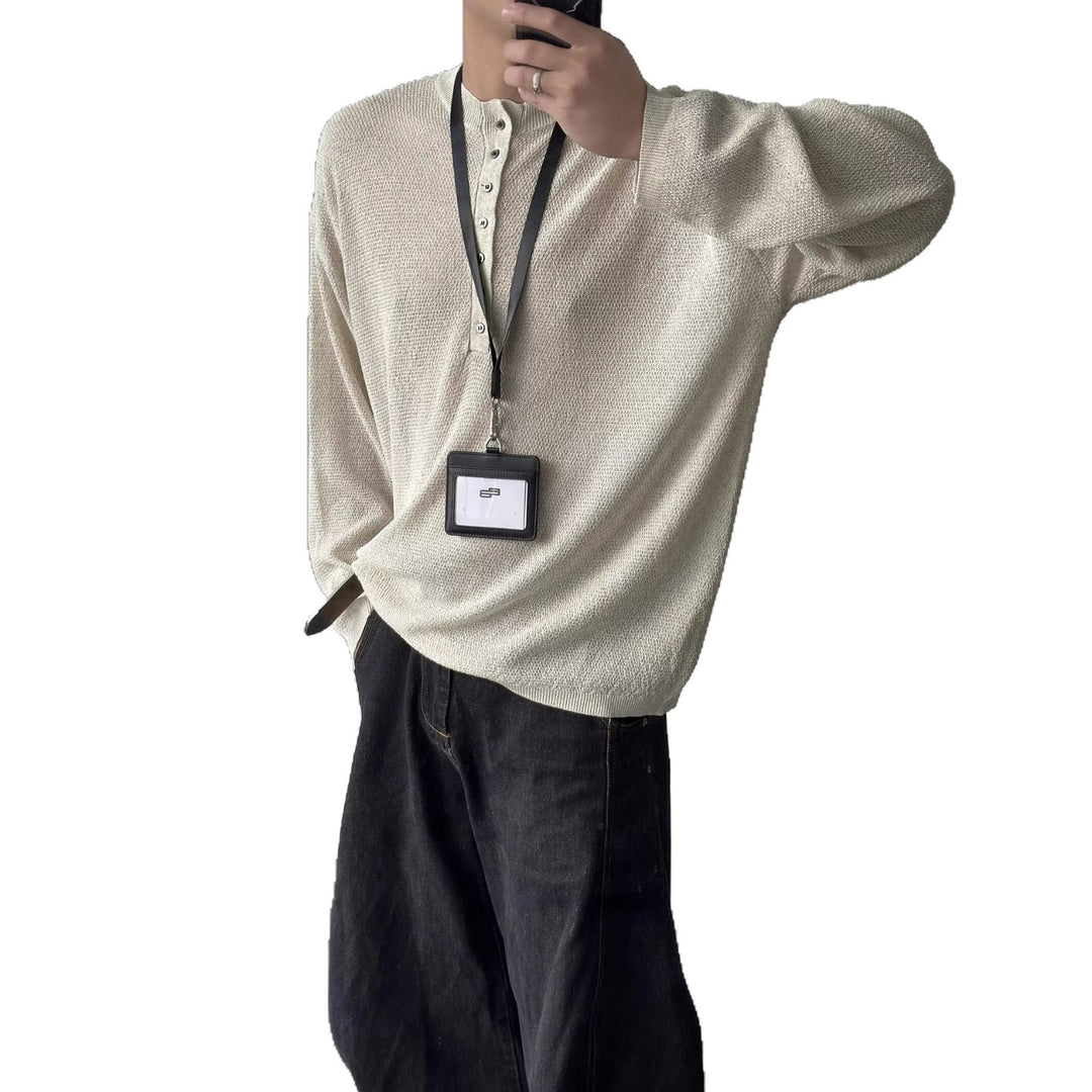 Herren lässiges Langarmshirt mit Knopfleiste Echoarchiv