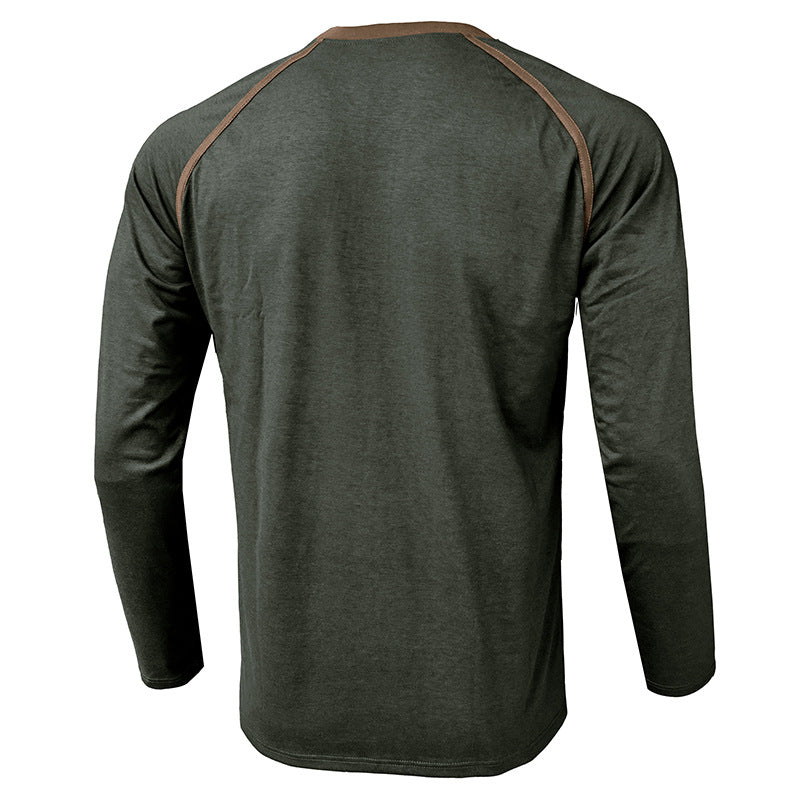 Herren modisches Langarm-Henley-Shirt mit Brusttasche Echoarchiv