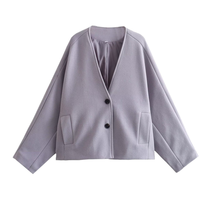 Damen Kurzjacke im Boxy‑Cut mit V‑Ausschnitt und Wollmix Echo Archiv