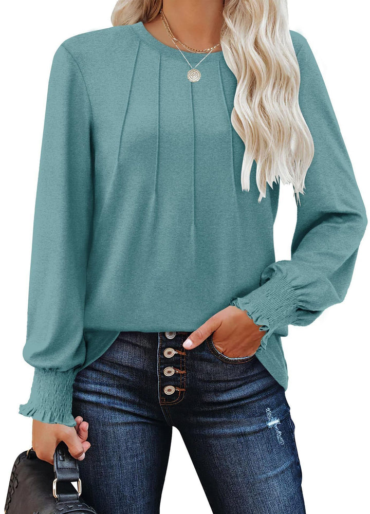 Damen Longsleeve-Tunika mit senkrechten Biesen und gerafften Rüschbündchen – Avérine