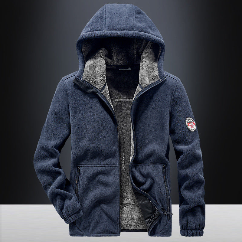 Herren Kapuzen-Fleecejacke mit Teddy-Innenfutter und Reißverschlusstaschen – Taviero