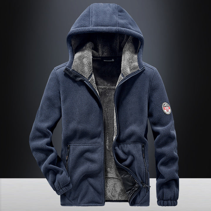 Herren Kapuzen-Fleecejacke mit Teddy-Innenfutter und Reißverschlusstaschen – Taviero