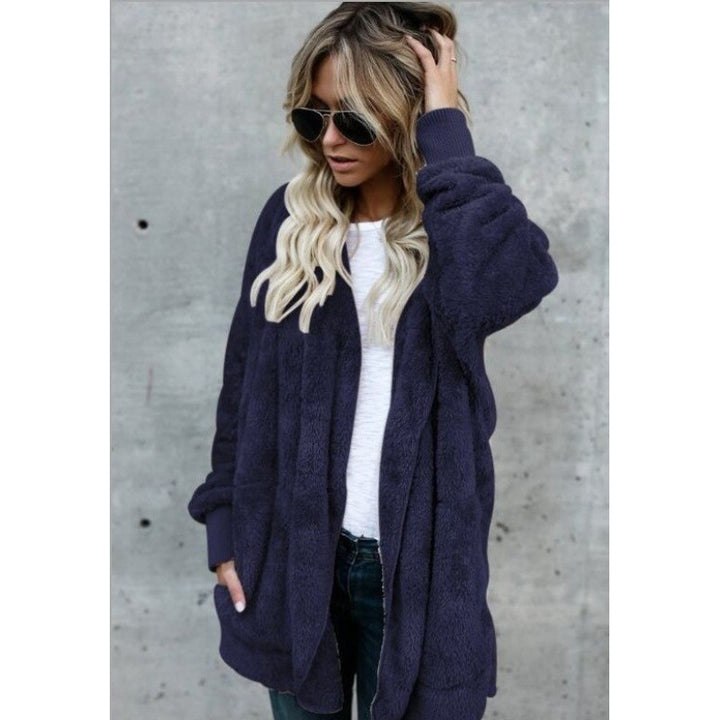 Damen Oversize Teddy‑Fleece‑Mantel mit offener Front, Eingrifftaschen und Rippbündchen – Montévia