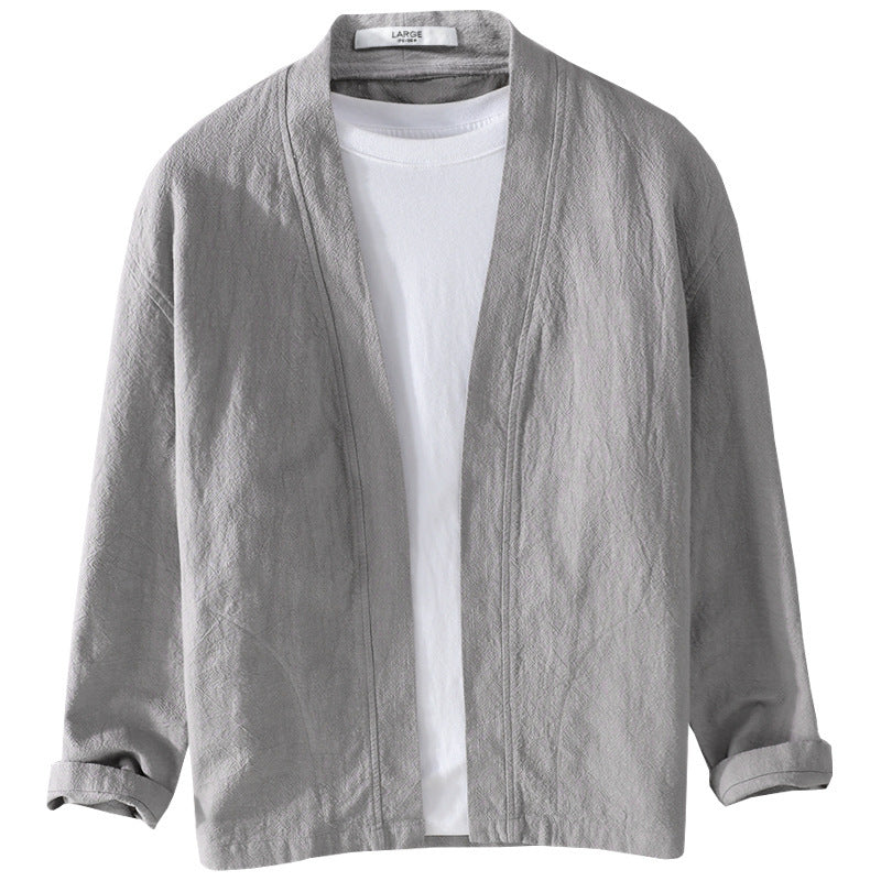 Herren Offene Leinen-Overjacket mit Kimono-Kragen und Relaxed-Fit Echoarchiv