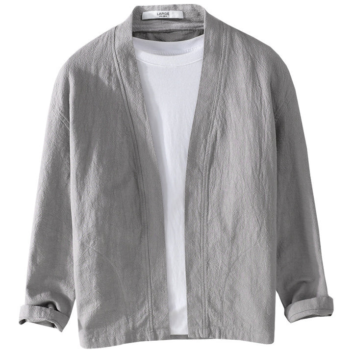 Herren Offene Leinen-Overjacket mit Kimono-Kragen und Relaxed-Fit Echoarchiv