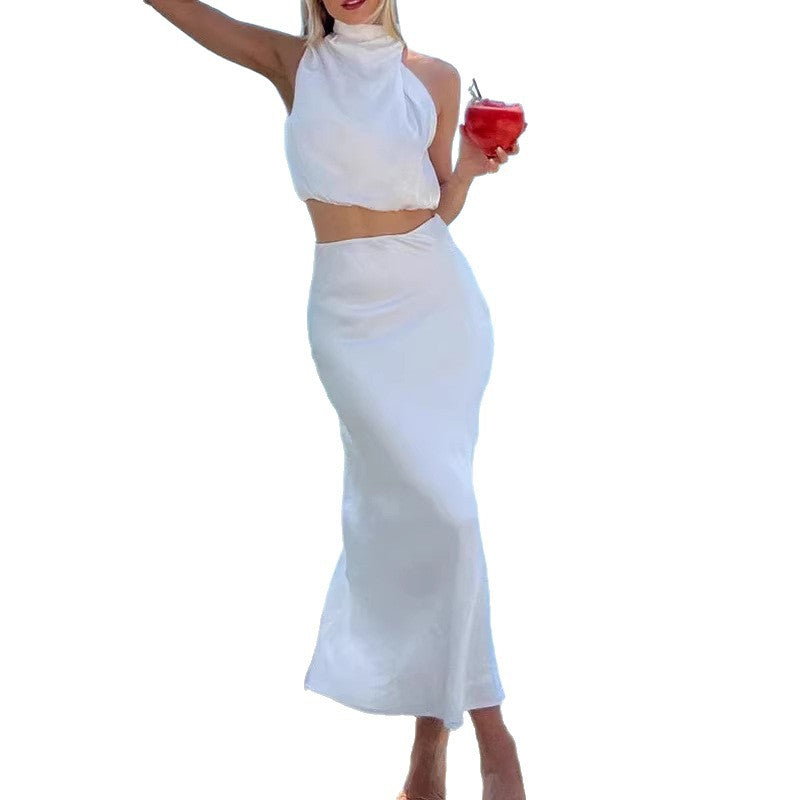 Damen elegante Zweiteiler mit ärmellosem Oberteil und schwingendem Rock Echo Archiv