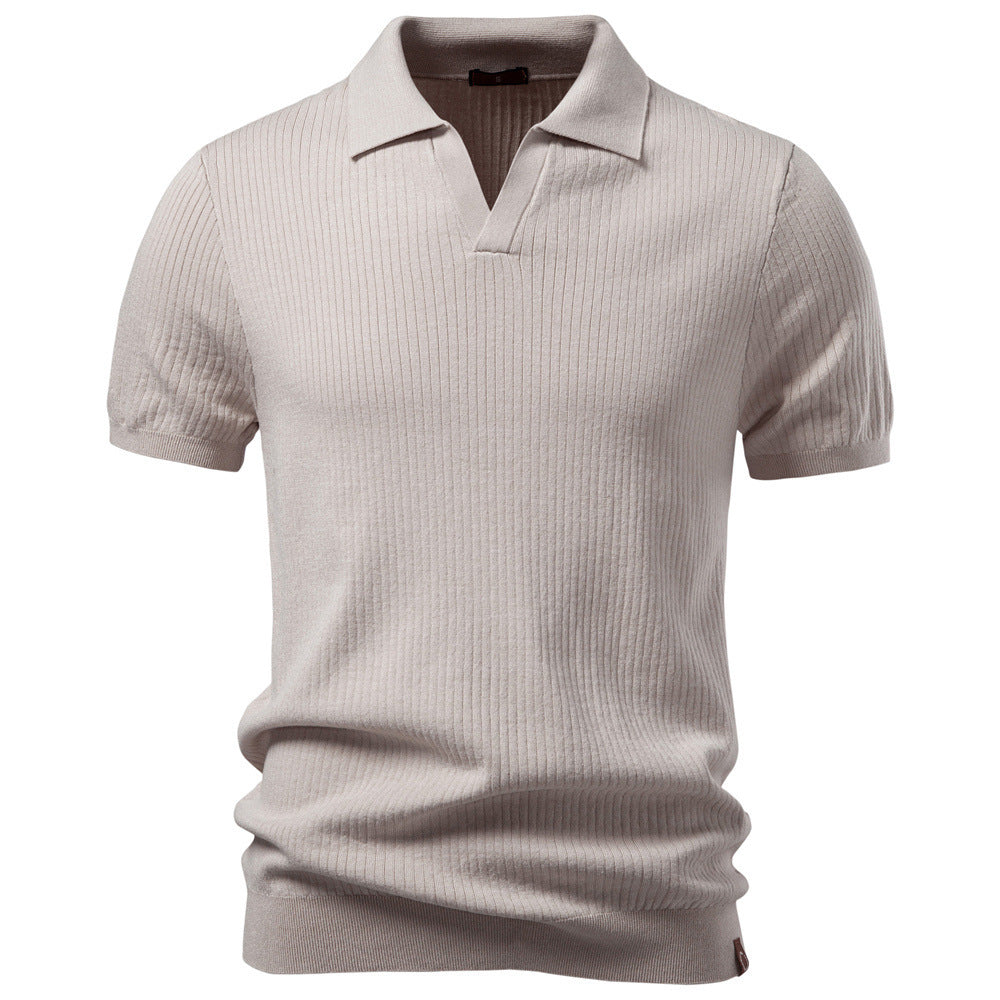 Herren nan fein geripptes Kurzarm-Poloshirt mit offenem Kentkragen Echo Archiv