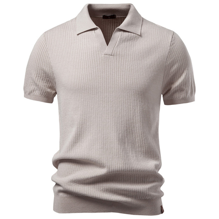 Herren nan fein geripptes Kurzarm-Poloshirt mit offenem Kentkragen Echo Archiv