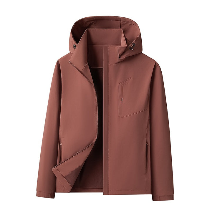 Herren Wasserabweisende Softshell-Jacke mit Kapuze nahtminimaler Optik & Brusttasche Echoarchiv