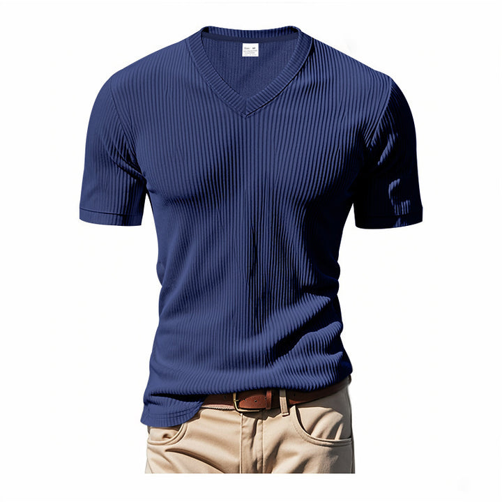 Herren V-Ausschnitt T-Shirt mit strukturiertem Rippenmuster Echoarchiv