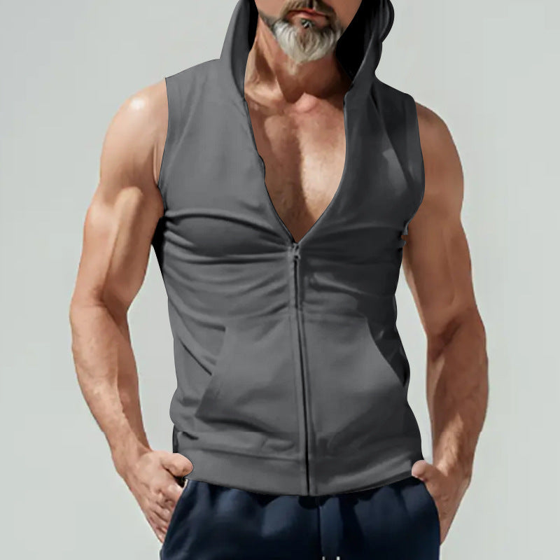 Herren ärmelloses Zip-Hoodie mit tiefem V-Ausschnitt und atmungsaktivem Material Echoarchiv