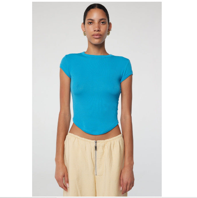 Damen körpernahes Kurzarm-Shirt mit Rundhalsausschnitt Echo Archiv