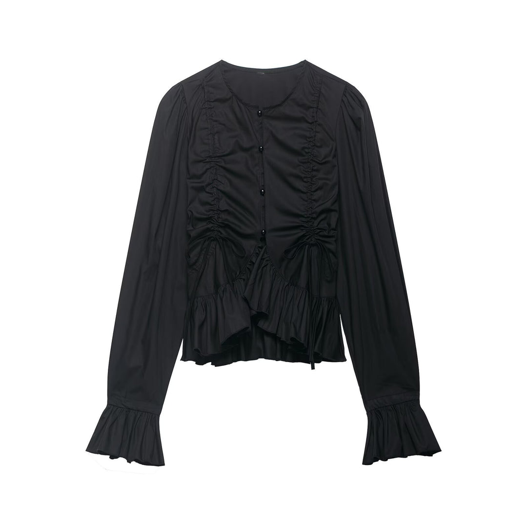 Damen Rüschige Bluse mit Kordelzug, Ballonärmeln und Volant-Saum Echo Archiv