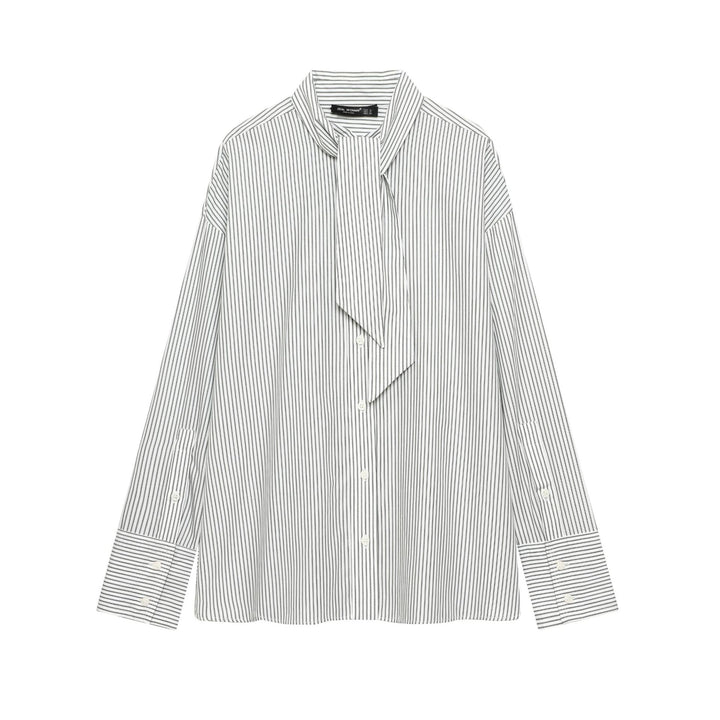 Damen nan gestreifte Bluse mit Schluppe, verdeckter Knopfleiste und Oversize-Schnitt Echo Archiv