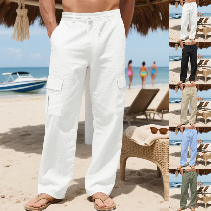 Herren Relaxed-Fit Cargo-Strandhose mit elastischem Bund und aufgesetzten Klappentaschen – Bravaro