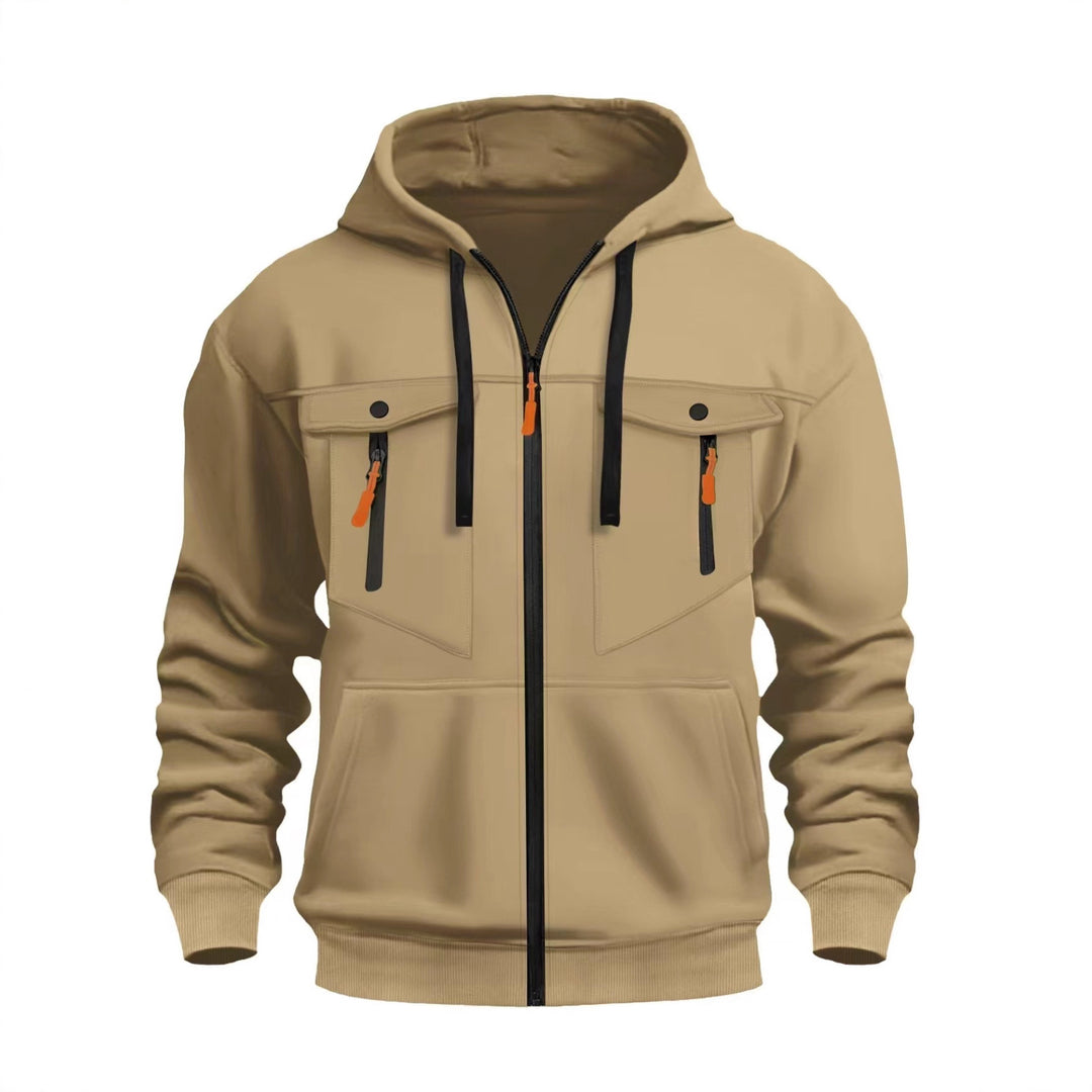 Herren Kapuzen-Sweatjacke mit durchgehendem Reißverschluss, zwei zip-Brusttaschen und ergonomischen Bündchen – Cavarno