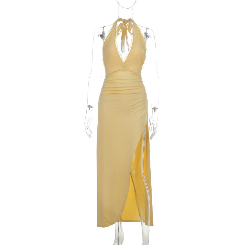 Damen Elegantes Sommermaxikleid mit Halterneck und seitlichem Schlitz Echo Archiv
