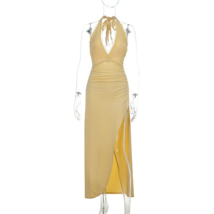 Damen Elegantes Sommermaxikleid mit Halterneck und seitlichem Schlitz Echo Archiv