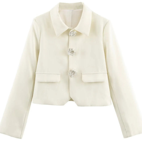 Damen Eleganter Cropped-Blazer mit floralen Strassknöpfen und Pattentaschen Echo Archiv