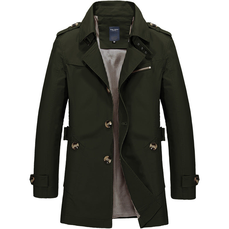 Herren nan legerer Baumwoll-Blazer mit Knopfleiste, aufgesetzten Taschen und gestreiftem Innenfutter Echo Archiv