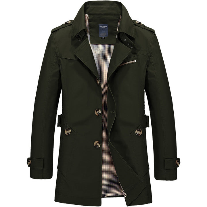 Herren nan legerer Baumwoll-Blazer mit Knopfleiste, aufgesetzten Taschen und gestreiftem Innenfutter Echo Archiv
