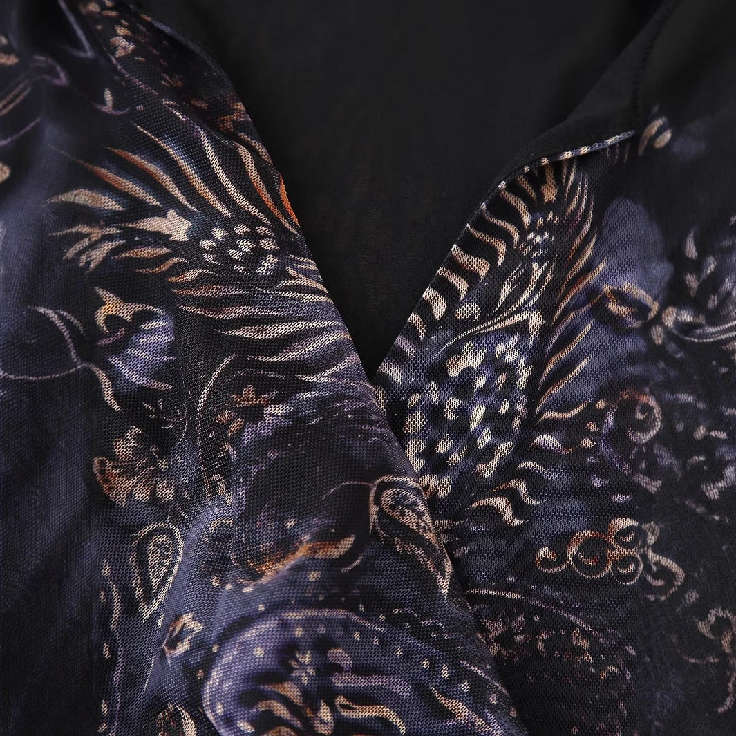 Damen nan drapiertes Wickelchiffon-Blusentop mit Hemdkragen und langen Bindeschleifen Echo Archiv