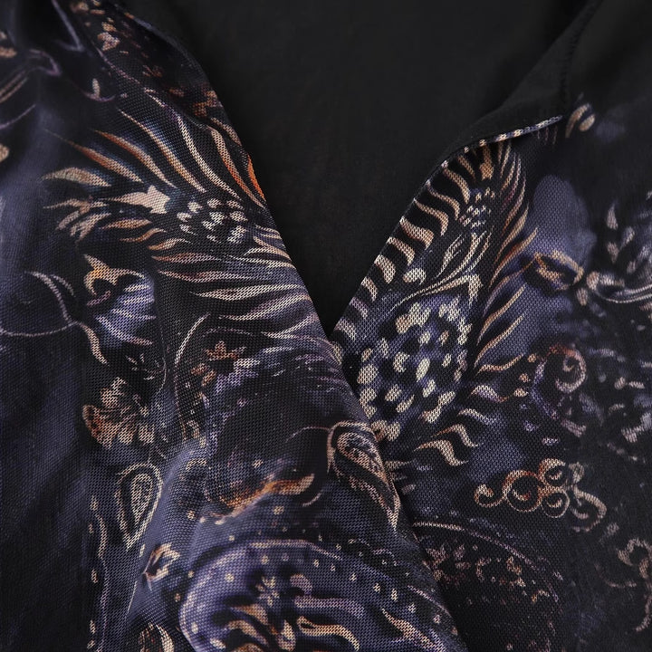 Damen nan drapiertes Wickelchiffon-Blusentop mit Hemdkragen und langen Bindeschleifen Echo Archiv