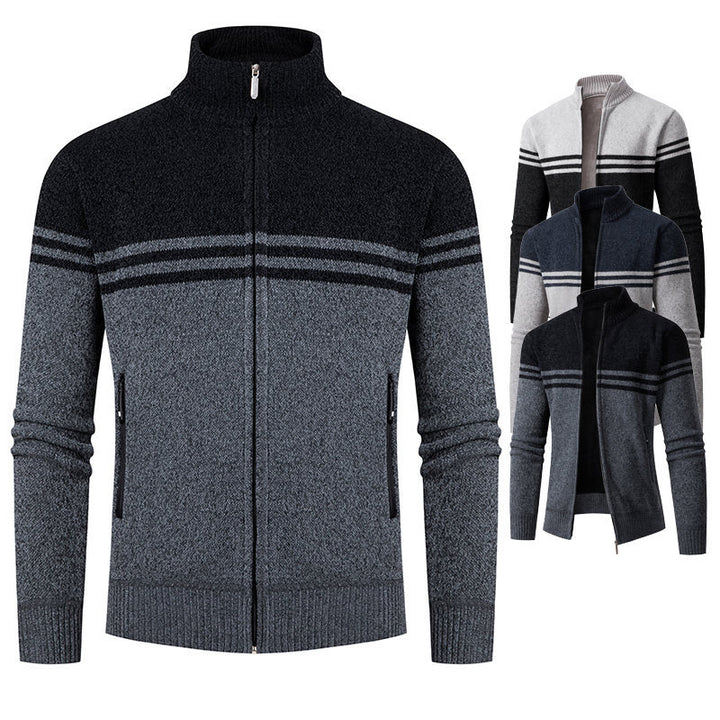 Herren Strickjacke mit modernem Zipper und sportlichem Streifenmuster Echoarchiv