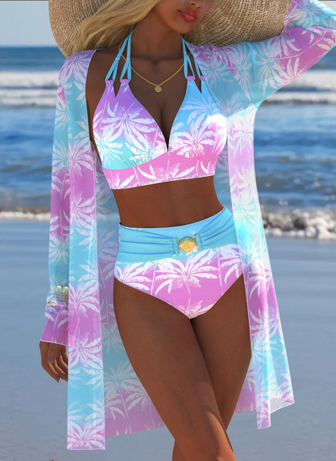 Damen Bikini-Set mit kreativem geometrischen Design und hohem Bund Echo Archiv