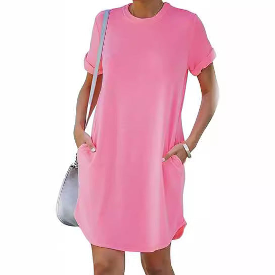 Damen lässiges Freizeitkleid mit Taschen und Rundhalsausschnitt Echoarchiv