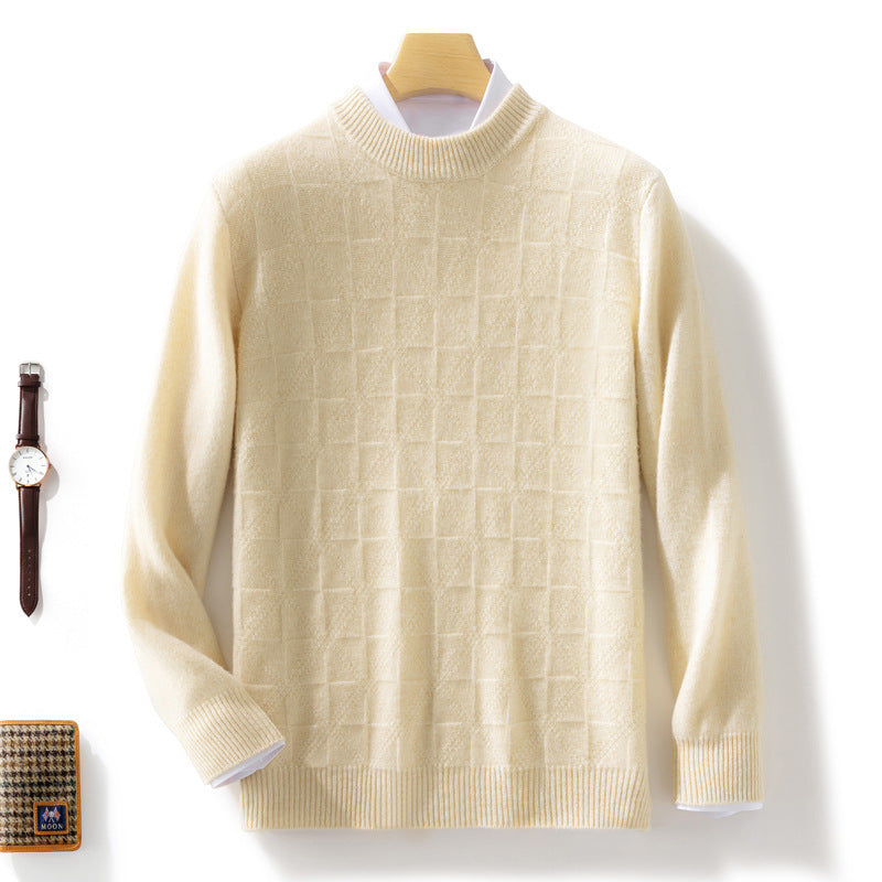 Herren Feiner Rollkragenpullover mit dezenter Quadratstruktur aus Kaschmir‑Mix Echoarchiv