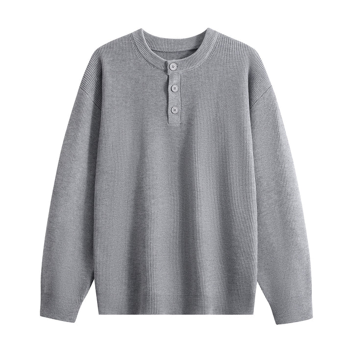 Unisex Oversize Rippstrick-Henley-Pullover mit 3‑Knopf-Leiste Echoarchiv